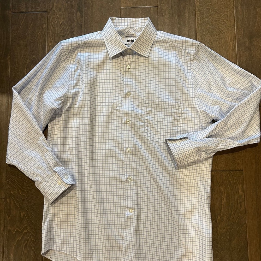 Joseph Abboud Men's Blue White Plaid Check Non Iron Button‎ Up Dress Shirt